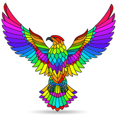 Illustration in the style of stained glass with abstract bird, animal isolated on a white background