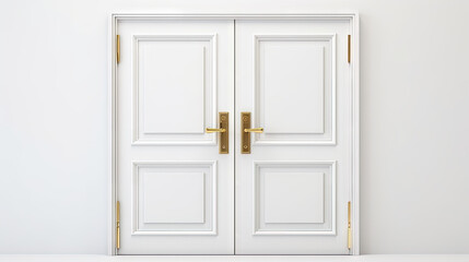 A white door with a brass handle on  white background	