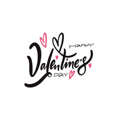 Happy Valentine's day handwritten lettering phrase. Black and pink color text holiday.