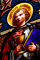 Naklejka premium Huyen Si Church. Stained glass. Saint John the apostle. Ho Chi Minh city. Vietnam.