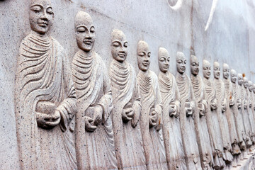 Phap Vien Minh Dang Quang pagoda.  Sangha. Alms from monks. Ho Chi Minh city. Vietnam.