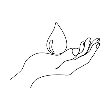recommend clip art: Continuous single line drawing catches water dropping on hand of world water day concept vector art illustration graphic design
                    