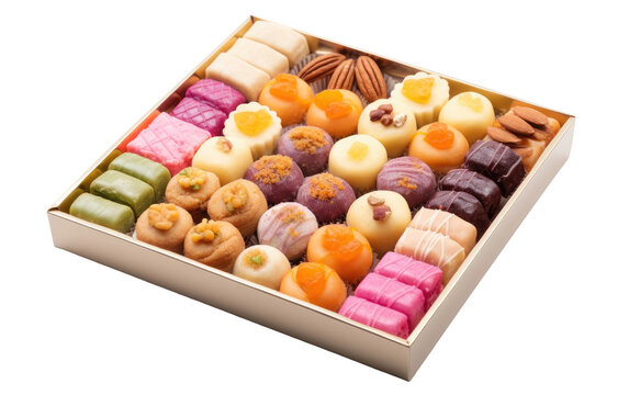 Mithai Sweets Assortment fill in a white box On White or PNG Transparent Background.
