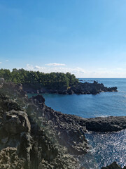 This is the scenery of columnar joints in Jeju Island.