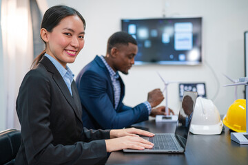 Successful businesswoman working at her office desk, Concept of business risk analysis and assessment.