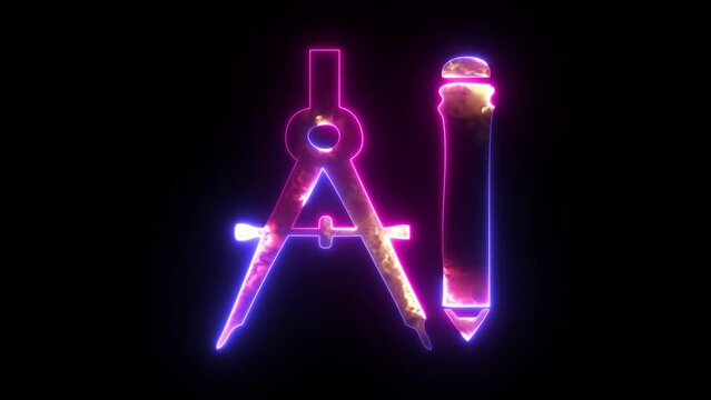 Glowing neon Compas and pencil neon sign and icon. 3D illustration of Compas and pencil in neon light. Concepts of education and choice