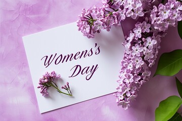 Greeting Card for Women's Day with Flowers on a Lilac Background.