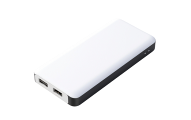 Portable White Power Bank Ensuring Seamless Device Charging Anywhere On White or PNG Transparent Background.