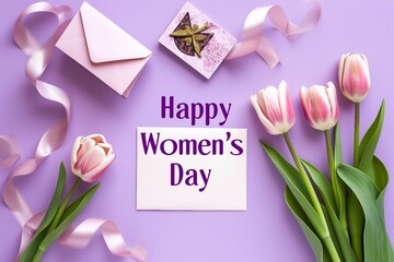 Happy Women's Day Text Accompanied by Tulip Flowers.