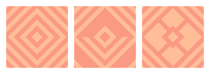 Pink seamless geometric pattern, Pantone color 2024 peach shade for template. Texture of diamonds and squares for creating packaging and textiles.