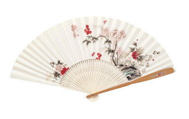 Silk Fan with Traditional Design Unfolding Gracefully On White or PNG Transparent Background.