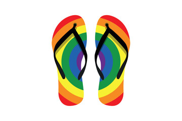 Summer beach flip-flop vector with rainbow pattern