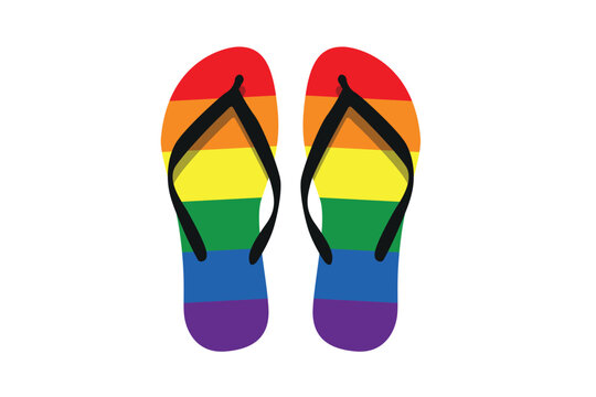 Summer beach flip-flop vector with rainbow pattern