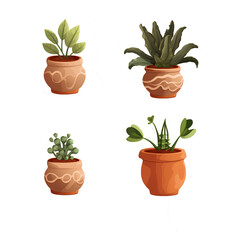 Fototapeta premium Different styles of potted plants, isolated on transparent background