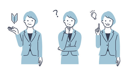 ミドルシニアのビジネスウーマン　ベクターイラスト素材セット