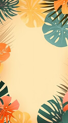 tropical leaves on yellow background, banner design
