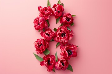 Women's Day: Numeral 8 Formed from Red Peony Tulips.