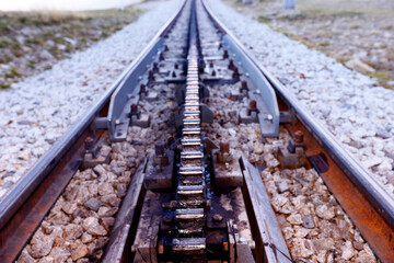 Naklejka premium French Alps. The Mont Blanc Tramway (TMB) is the highest mountain railway line in France. Terminus at 2372 m. Saint Gervais. France.