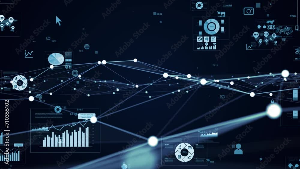 Aufkleber Communication network and statistics data concept.