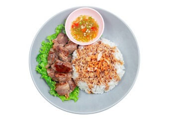 Stewed beef with rice on plate