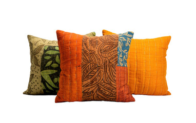 Kantha Stitched Pillow and Cushion Covers On White or PNG Transparent Background.