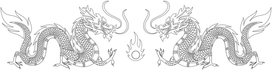 dragon vector line hand