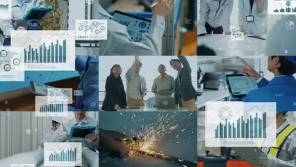 Collage movie of various industrial workers and digital documents concept. - Powered by Adobe