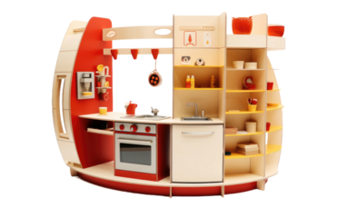 Wholesome Smart Interactive Play Kitchen for Imaginative Kids On White or PNG Transparent Background.