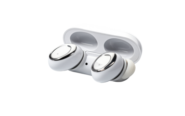 Wireless Earbuds for Tangle Free Audio Enjoyment On the Go On White or PNG Transparent Background.