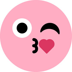 Kiss with heart expression cute emoji icon vector. Funny face winking and buss liplock. Comic smile emotion for love message on valentine day. Kissing emoticon flat cartoon illustration
