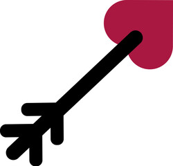 Cupid amour love arrow with heart icon vector. Angel romantic archery equipment. Valentine day seasonal romance holiday, couple relationship and lovely story flat cartoon illustration