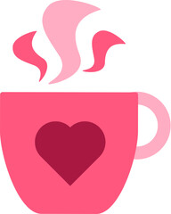 Pink hot drink ceramic mug LGBTQ sticker. Romantic festive tea cup party in cozy atmosphere. Simple pink colored flat Valentine vector icon isolated on white background