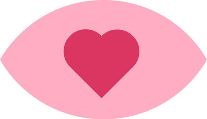 Pink love eye with heart shaped pupil LGBTQ sticker. Look of person in love with heart iris. Simple pink colored flat Valentine vector icon isolated on white background