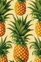 Tropical Pineapple Delight Vibrant Wallpaper Illustration for Fresh Summer Vibes. Juicy Pineapple and Lush Leaves Pattern.