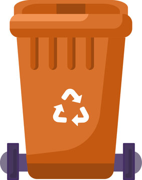 Closed Lid transportable container for storing, recycling and sorting used household textile waste. Closed empty and filled trash can with recycle sign. Colored cartoon vector