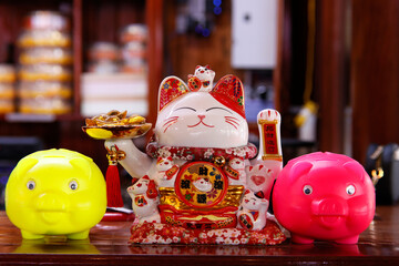 Lucky fortune cat, Maneki Neko, the beckoning lucky cat..