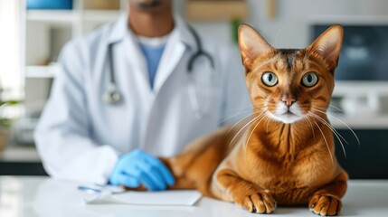 Generative AI, cute cat being examined by professional veterinarian in vet clinic	
