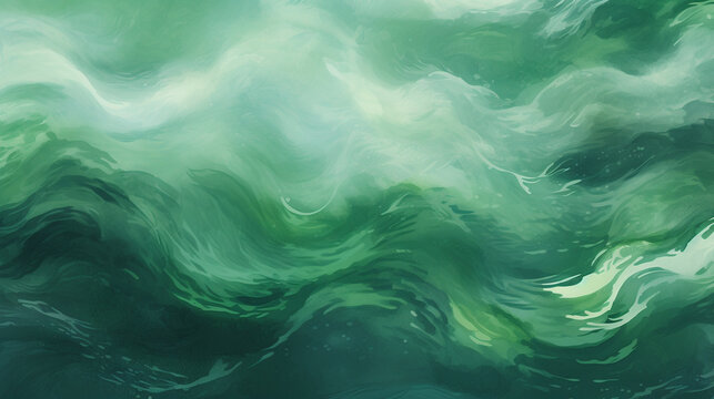 Green background with flowing water motif, Generate AI.