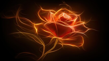Enigmatic Glowing Rose in Fiery Abstract Light Display.