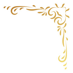 Gold vintage corner and frame vector element. Antique swirl divider pattern luxury ornament. Filigree design calligraphic decoration for frame, greeting card, invitation, menu, certificate.