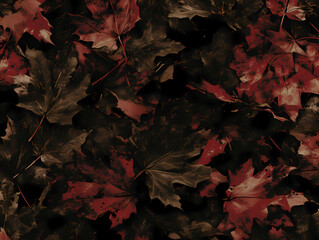 Vintage Trading Card, A Group Of Red And Black Leaves