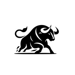 Dynamic Vector Logo Featuring a Charging Bull. Powerful Symbol of Strength and Resilience for Corporate Branding, Financial Services, and Marketing. Striking and Versatile logo on a white Background.