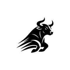 Dynamic Vector Logo Featuring a Charging Bull. Powerful Symbol of Strength and Resilience for Corporate Branding, Financial Services, and Marketing. Striking and Versatile logo on a white Background.