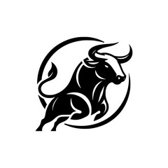 Dynamic Vector Logo Featuring a Charging Bull. Powerful Symbol of Strength and Resilience for Corporate Branding, Financial Services, and Marketing. Striking and Versatile logo on a white Background.