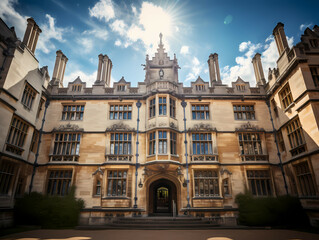 Fototapeta na wymiar Oxford University, A Large Building With Many Chimneys