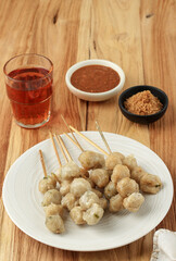 Cilok Goreng Tusuk, Deep Fried Tapioca Balls Served with Peanut Sauce and Spicy Powder