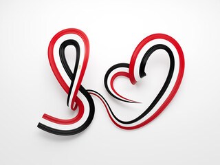 3d Flag Of Egypt Heart Shape Shiny Wavy Awareness Ribbon flag On White Background 3d illustration