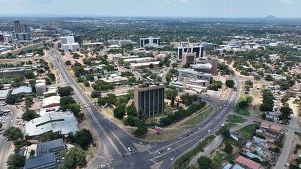 Naklejka na ściany i meble Aerial view of buildings around the Government Enclave in Gaborone, Botswana, Africa