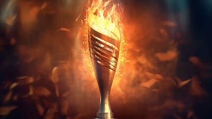 Flamme olympique 2024. Coupe en feu pour compétition sportive internationale - obrazy, fototapety, plakaty