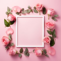 Obraz premium leaf and flower frame Natural cosmetic products, advertising presentation, feminine nature, flat lay